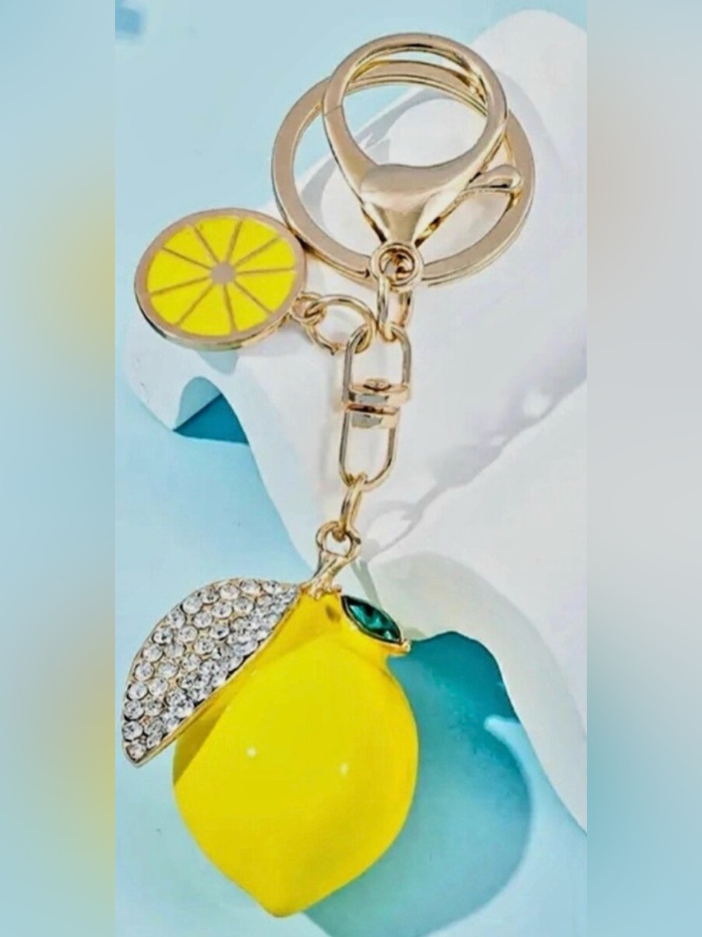 H&M NWT Fruit Crew Socks & Lemon with Cubic Zirconia Diamonds Keychain/Bag Charm - Picture 4 of 4